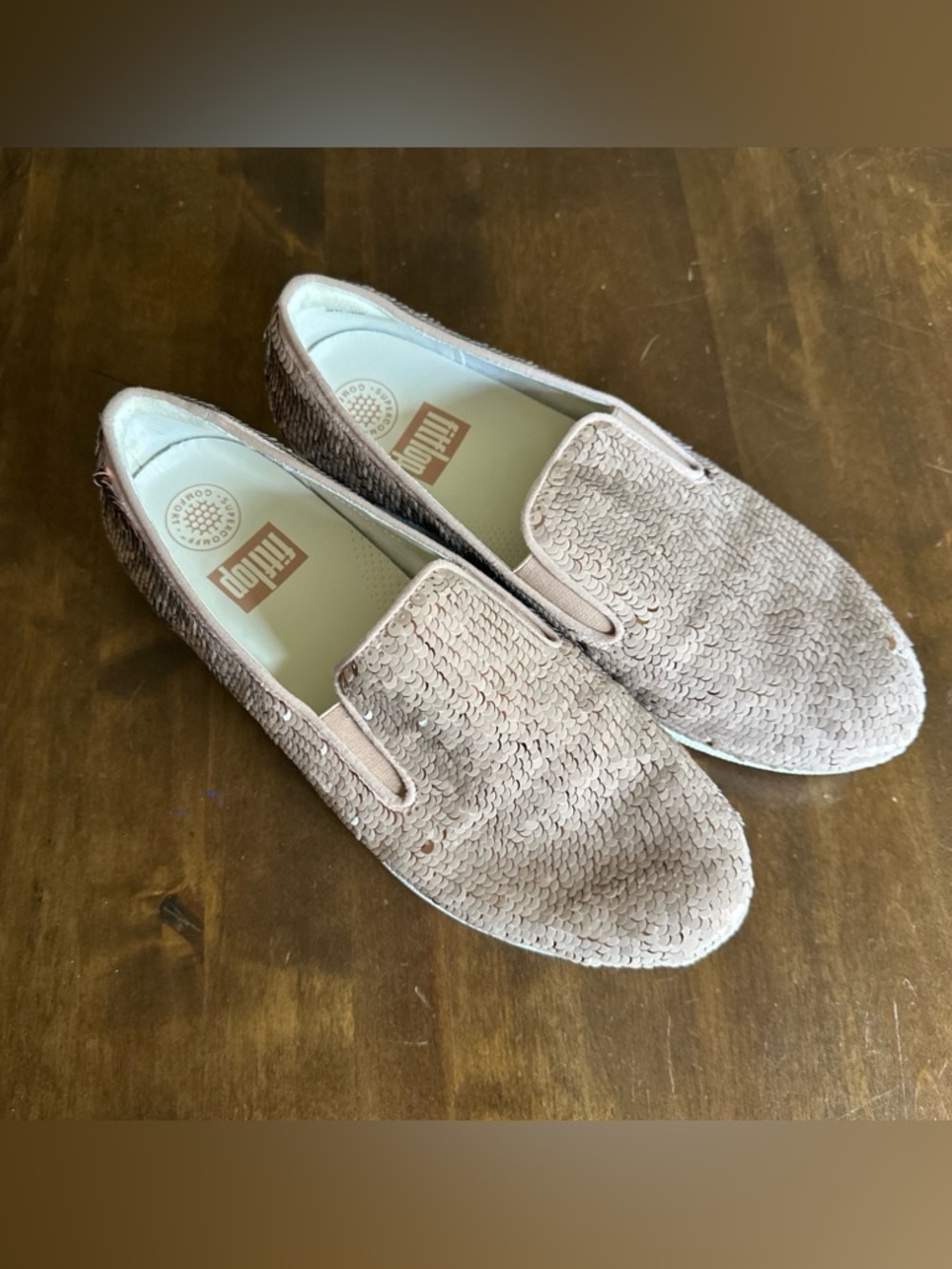 Fitflop Women’s Superskate Pink/Nude Sequin Slip On Loafers Shoes US 7.5/EU 38.5